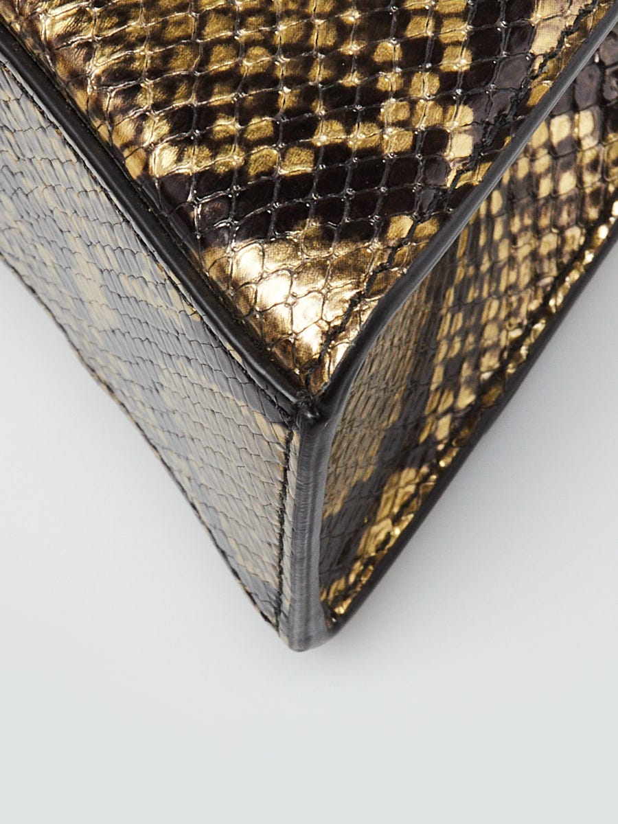 Balenciaga Black/Gold Metallic Faux Python Leather Hourglass Xs Top Handle Bag