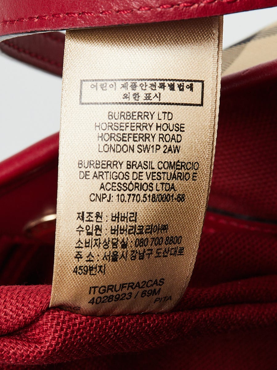 Burberry Red Leather Horseferry Check Canvas Small Canterbury Tote Bag -  Yoogi's Closet