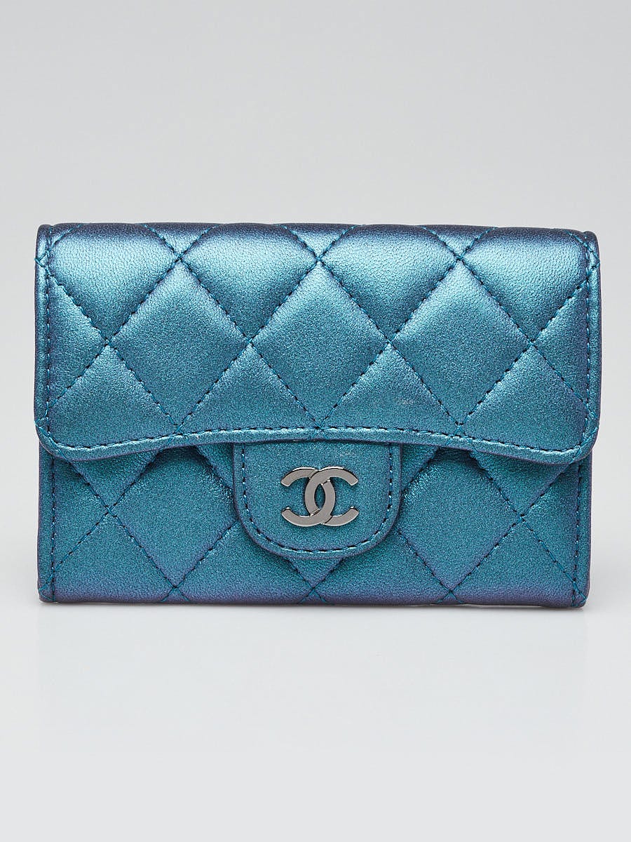 Chanel Blue/Purple Iridescent Quilted Leather Classic Flap Card