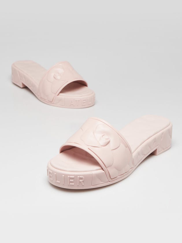 Valentino Pink Floral Embossed Rubber Platform Slide Sandals Size 6.5/37