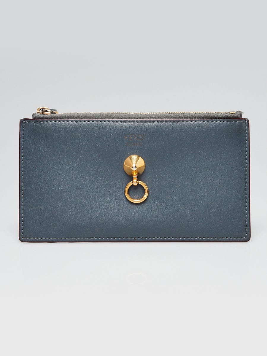 Fendi Blue/Burgundy Leather By The Way Zip Card Holder Wallet - 8M0388