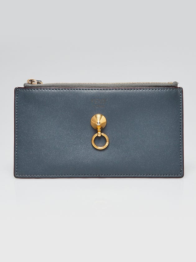 Fendi Blue/Burgundy Leather By The Way Zip Card Holder Wallet - 8M0388