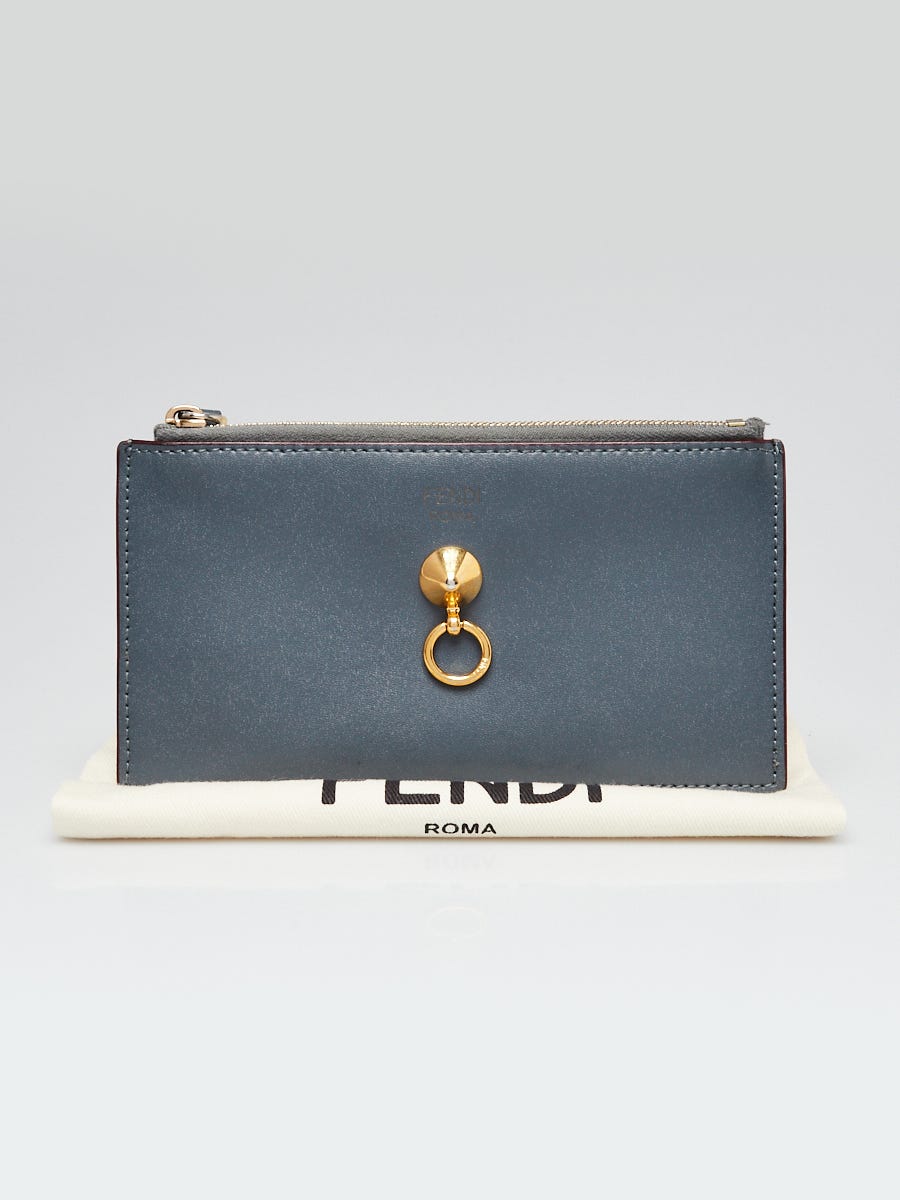 Fendi Blue/Burgundy Leather By The Way Zip Card Holder Wallet - 8M0388