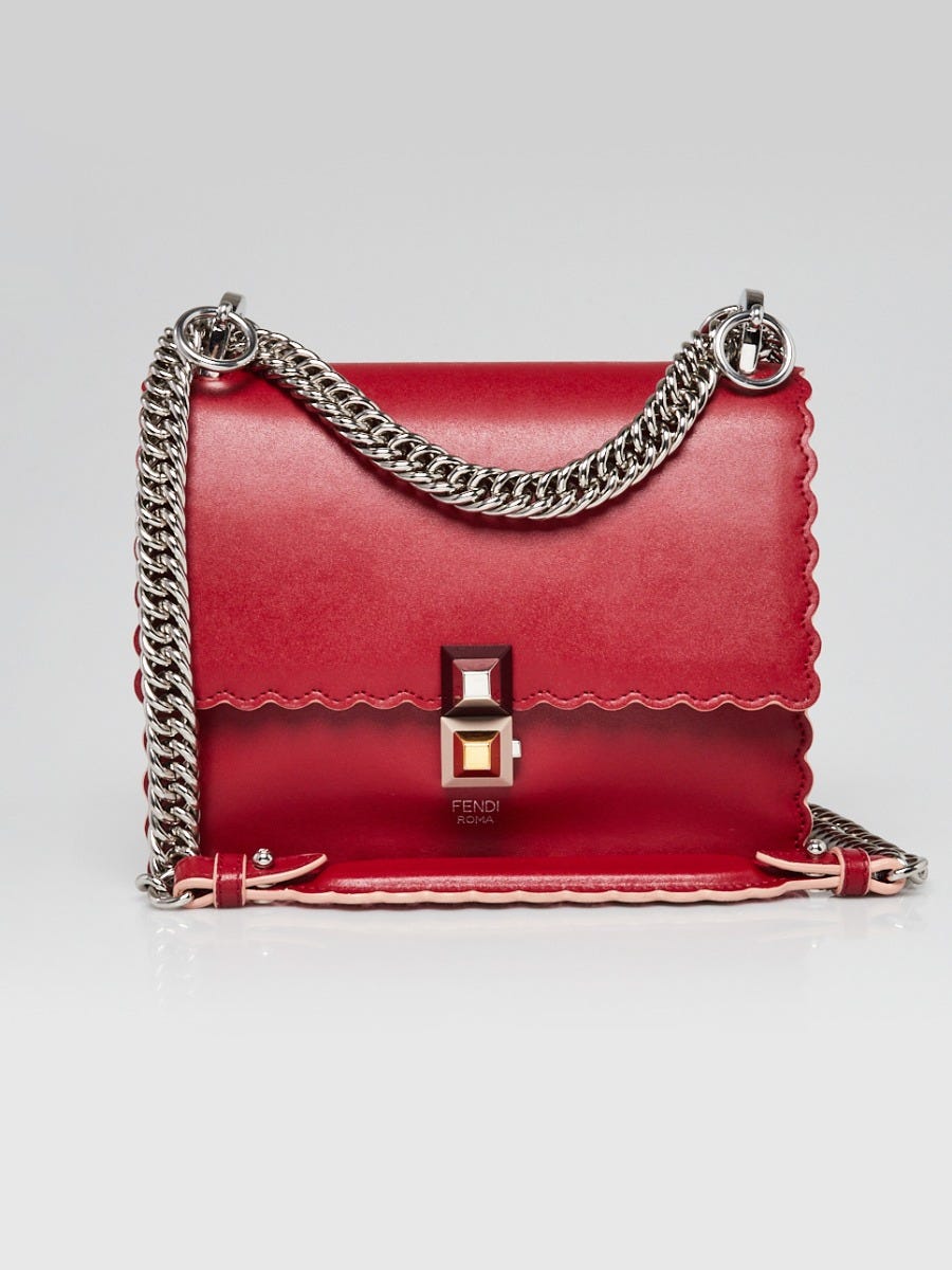 Prada Red Saffiano Metal Leather Wallet on Chain Clutch Bag - Yoogi's Closet