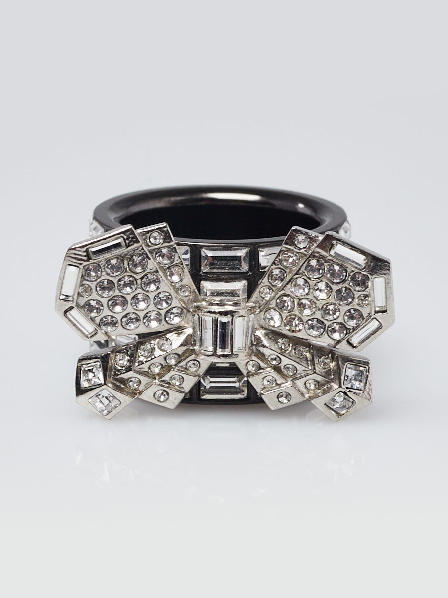 Chanel Black Resin and Crystal Bow Ring Size 6.5 - Yoogi's Closet