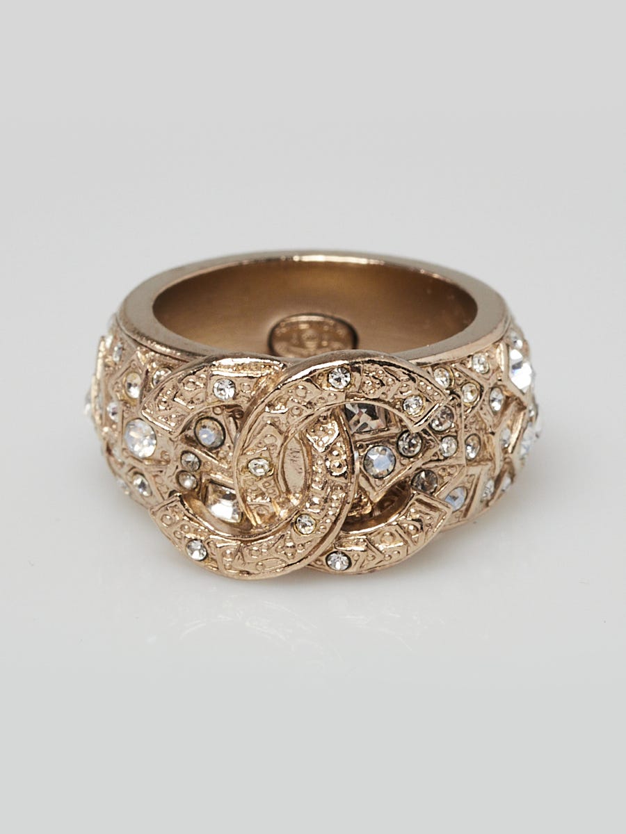 Chanel Goldtone and Crystal CC Ring Size 6.5 - Yoogi's Closet
