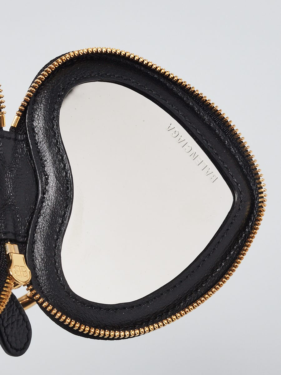 Balenciaga Black Leather Heart Key Ring and Bag Charm