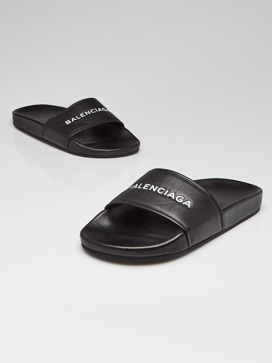 Womens Pool Slide Sandal In Blackwhite Balenciaga US 46 OFF