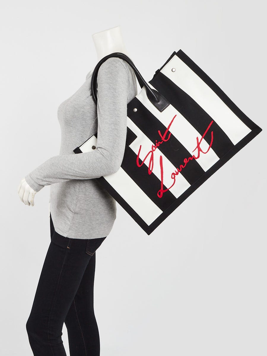 Yves Saint Laurent Black/White Canvas Cabas Striped Tote Bag Yves Saint Laurent Black/White Canvas Cabas Striped Tote Bag