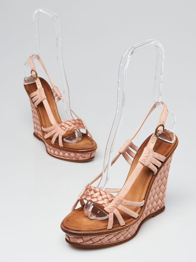 Bottega Veneta Pink Woven Satin Wedge Sandals Size 8/38.5