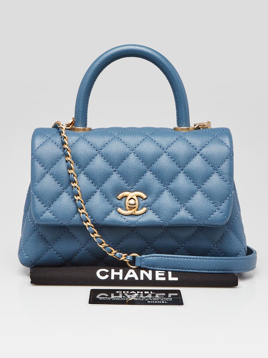 CHANEL Medium Blue Coco Handle Chevron Leather Flap Gold CC Shoulder Bag  Satchel  eBay