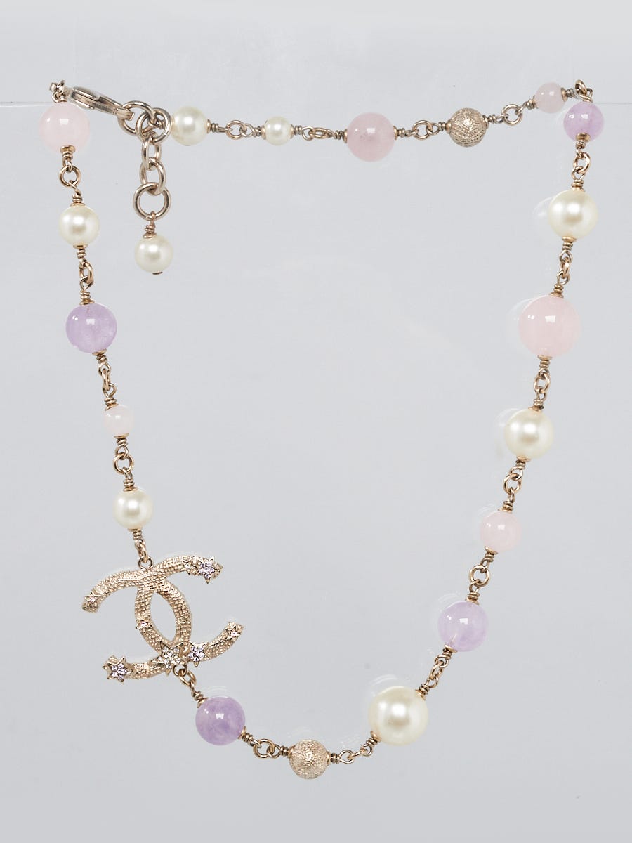 Chanel Pink/Purple Beaded CC Star Choker Necklace - Yoogi's Closet