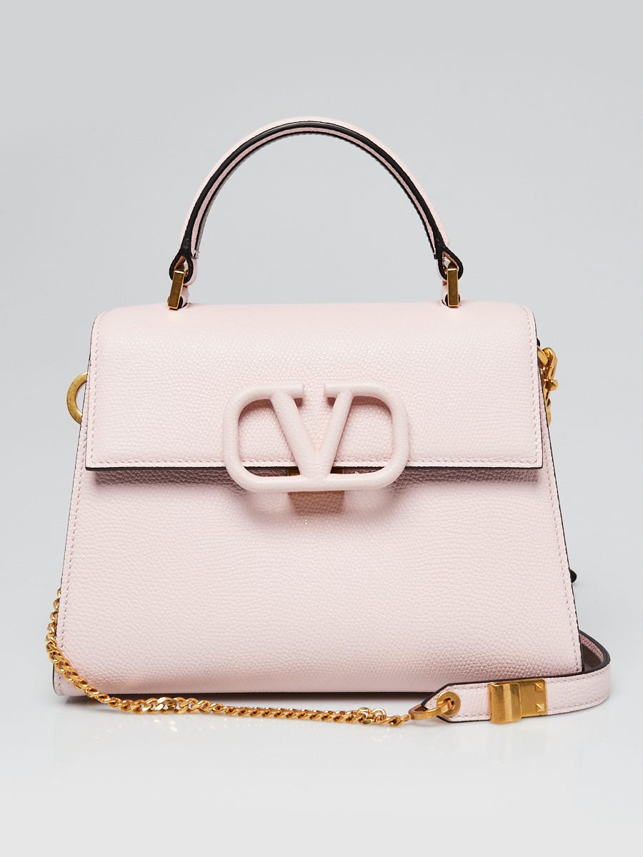 Valentino Pink Pebbled Leather VRing Small Flap Crossbody Bag