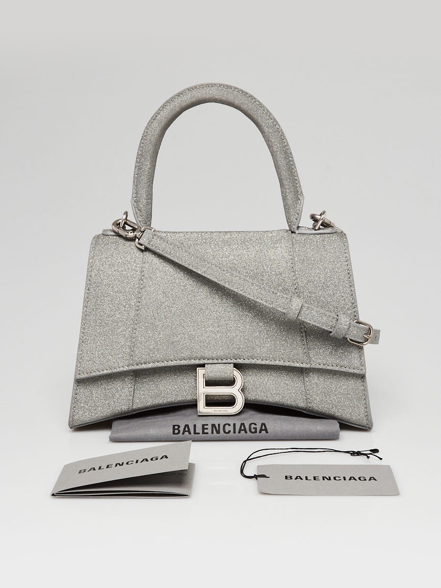 Hourglass XS Glitter Crossbody Bag in Silver - Balenciaga