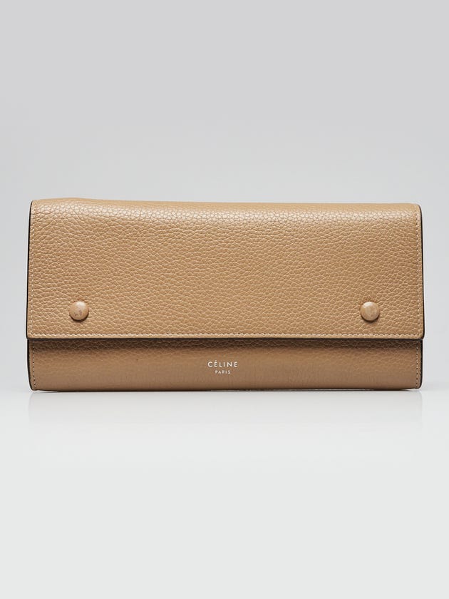 Celine Beige Drummed Leather Large Flap Multifunction Wallet