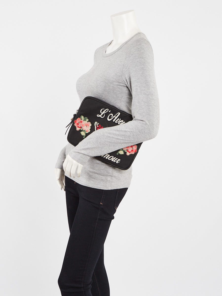 Gucci Black Nylon Butterfly L'Aveugle Par Amour Zip Pouch