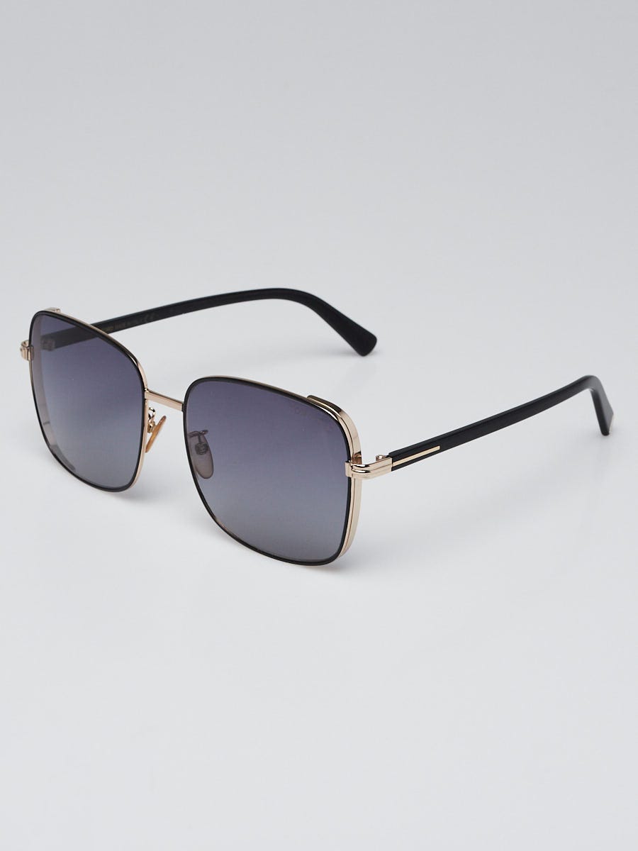 Tom Ford Black Acetate and Goldtone Metal Square Frame Sunglasses TF722 Yoogi s Closet