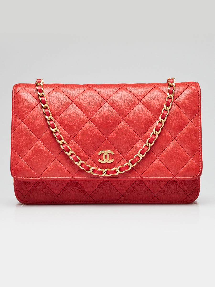 Chanel Red Quilted Letter Embossed Leather Classic WOC Clutch Bag