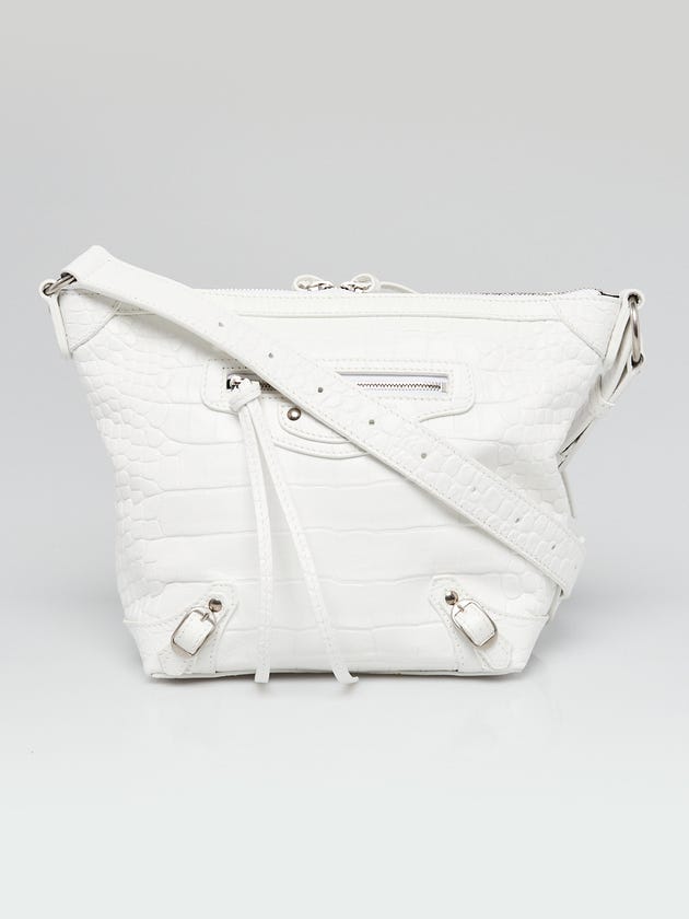 Balenciaga White Crocodile Embossed Calfskin Leather XS Neo Classic Hobo Bag