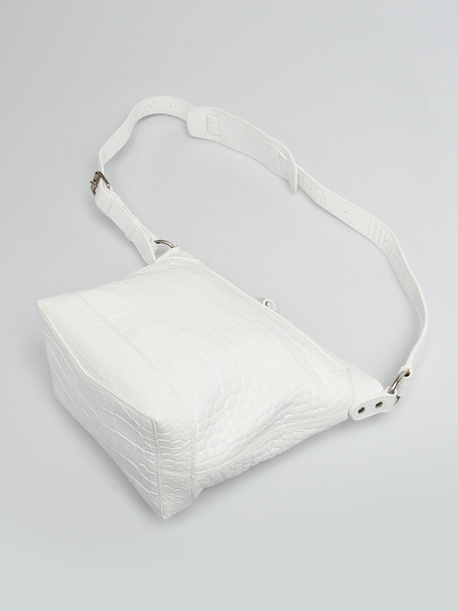 Balenciaga White Crocodile Embossed Calfskin Leather XS Neo