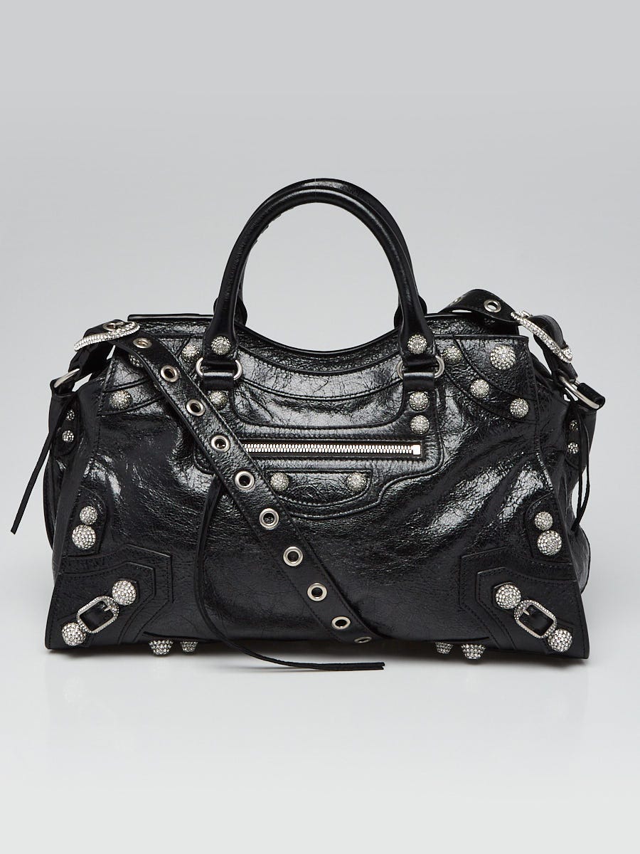 Balenciaga Black Lambskin Leather Crystal Neo Cagole City Bag Yoogi s Closet