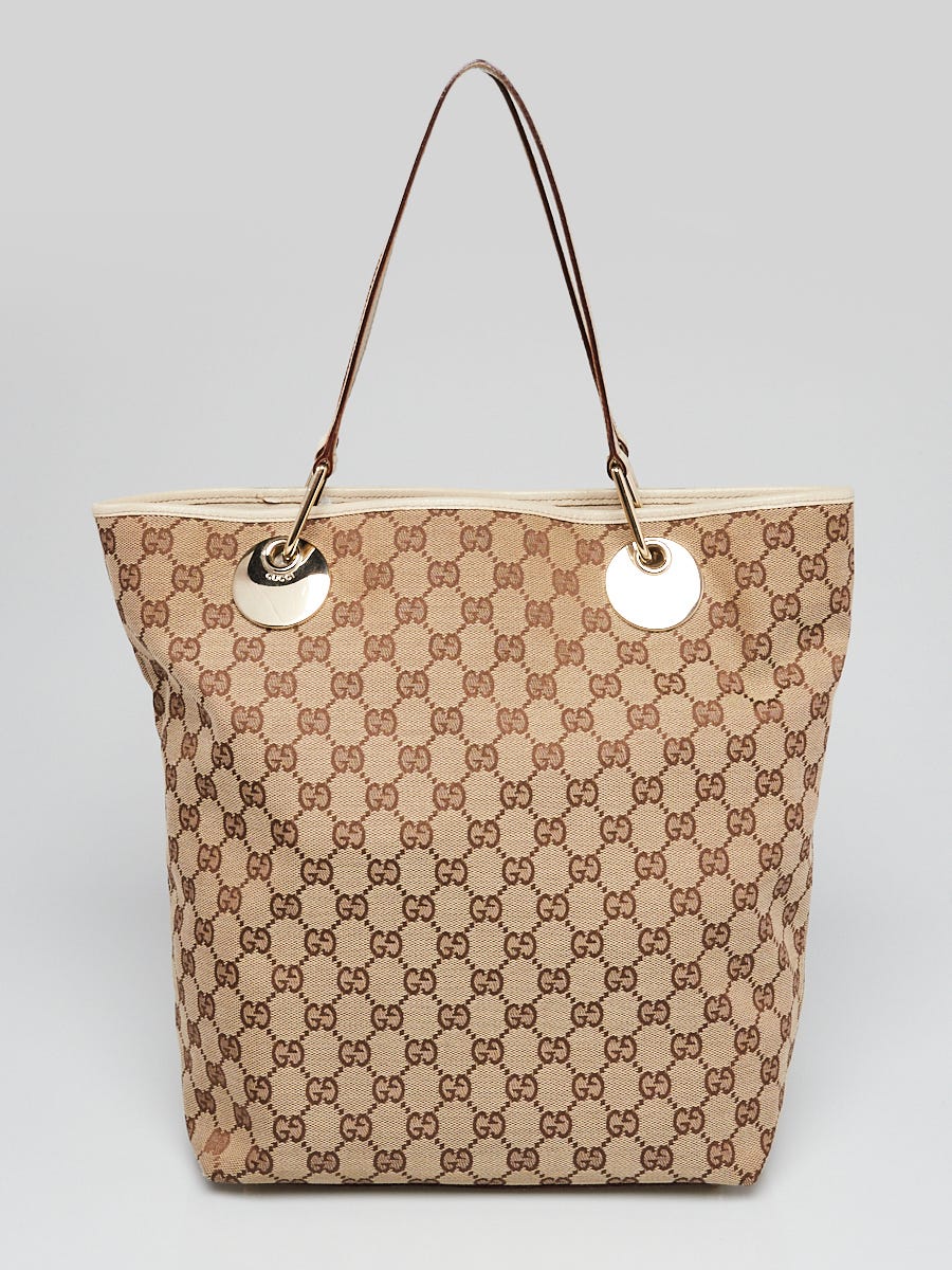Gucci Beige/White GG Canvas Eclipse Large Shoulder Bag - Yoogi's Closet