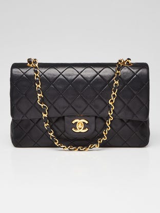 Black Quilted Lambskin Leather Classic Medium Double Flap Bag