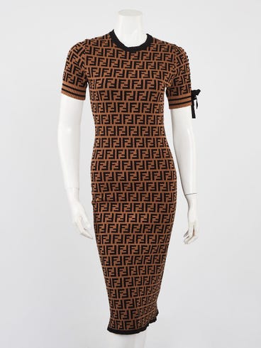 Fendi Brown FF Logo Knit Sweater Dress Size 2/38 | Yoogi's Closet Fendi Brown FF Logo Knit Sweater Dress Size 2/38 | Yoogi's Closet