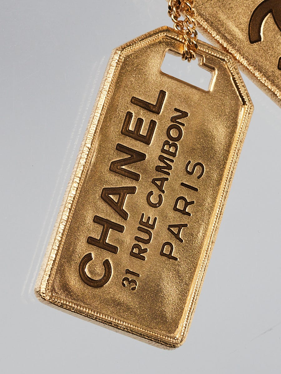 Chanel Gold Metal Chain CC Dog Tag Pendant Necklace - Yoogi's Closet