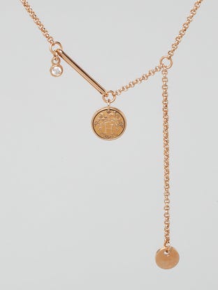 18k Rose Gold and Diamond Ex-Libris Pendant Necklace Size Small