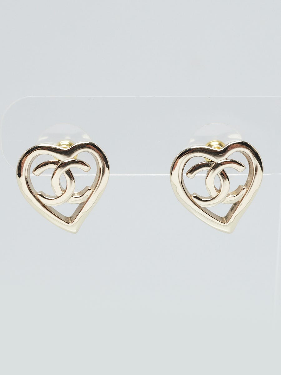Chanel Goldtone Metal Coco in Love CC Heart Earrings - Yoogi's Closet