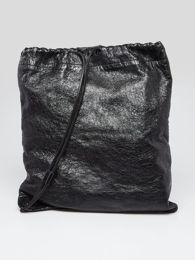 Balenciaga Black Leather Arena Drawstring Backpack Bag