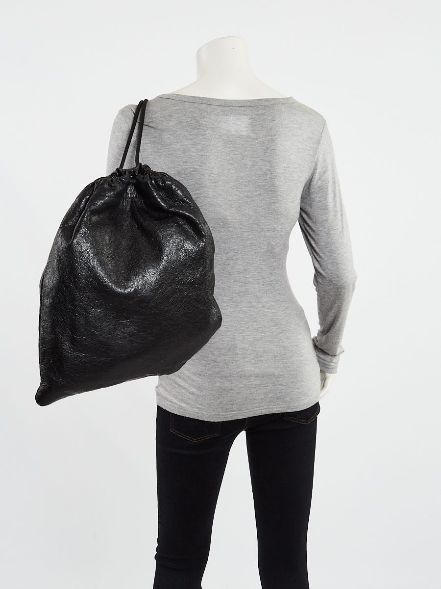 Balenciaga Black Leather Arena Drawstring Backpack Bag Yoogi s Closet