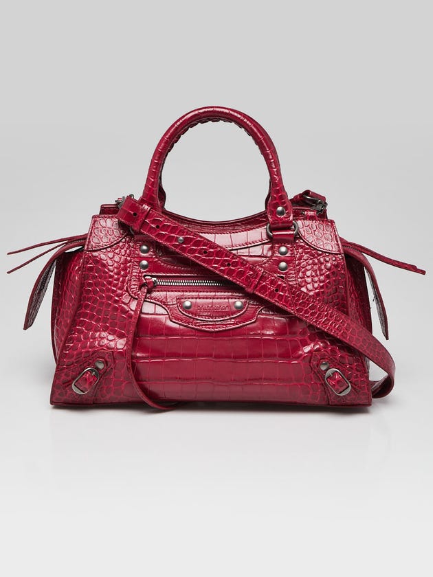 RvceShops's Closet Balenciaga Raspberry Croc Embossed Calfskin