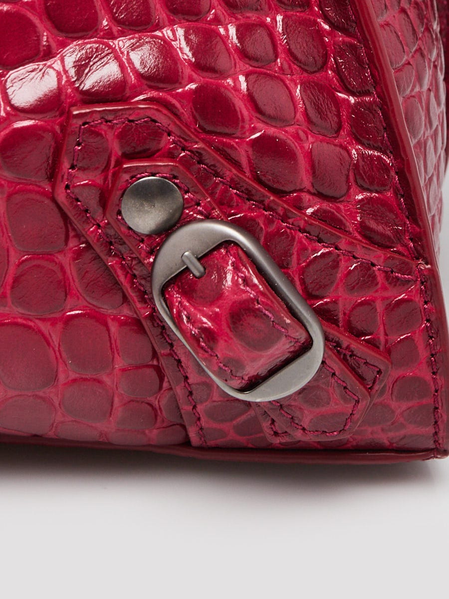 Balenciaga Raspberry Croc Embossed Calfskin Leather Neo Classic Small City Bag