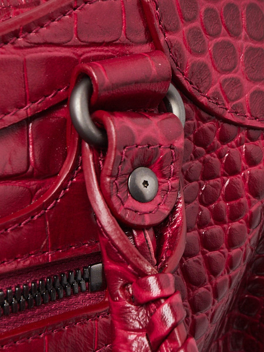 Balenciaga Raspberry Croc Embossed Calfskin Leather Neo Classic