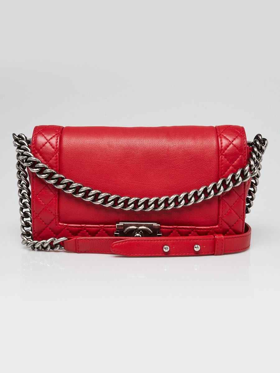 Chanel Red Leather Medium Boy Reverso Bag
