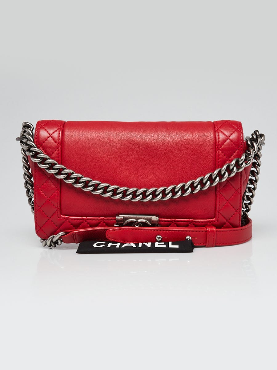 Chanel Red Leather Medium Boy Reverso Bag