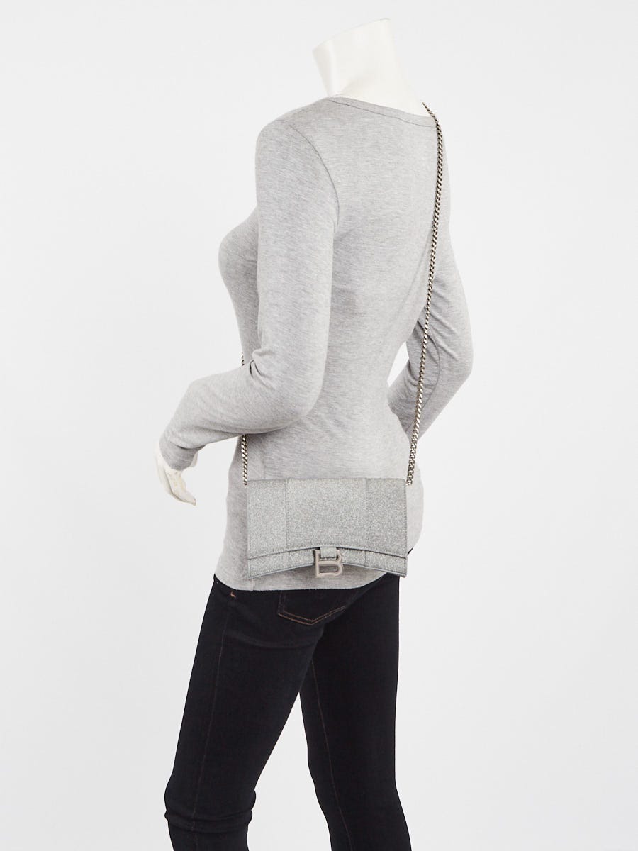 Balenciaga Silver Glitter Fabric Soft Hourglass Wallet On