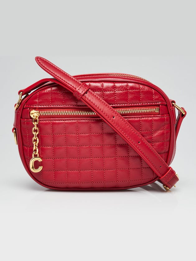 Celine Red Quilted Calfskin Leather C Charm Small Camera Bag