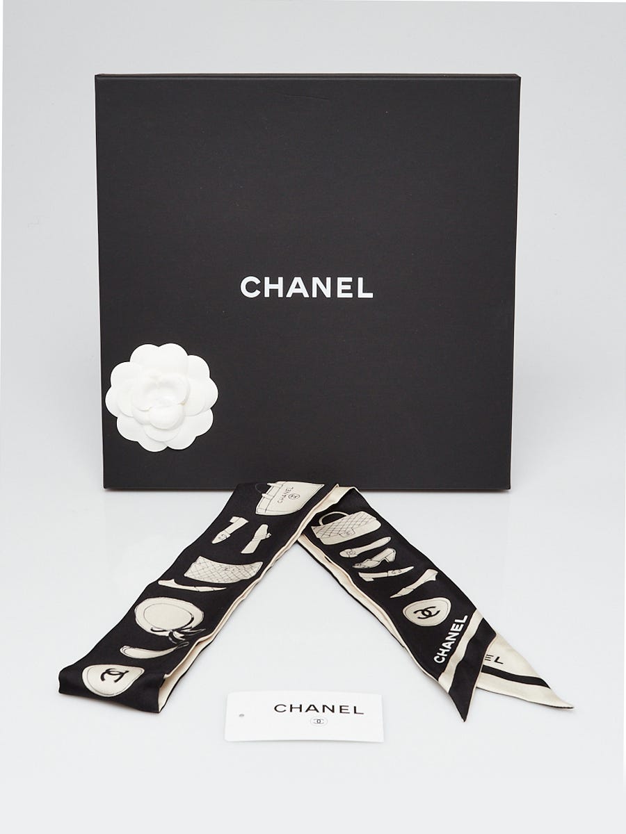 Chanel Black/Beige Silk CC Slim Bandeau Scarf - Yoogi's Closet
