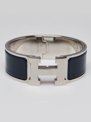Blue Enamel Palladium Plated Clic-Clac H PM Wide Bracelet