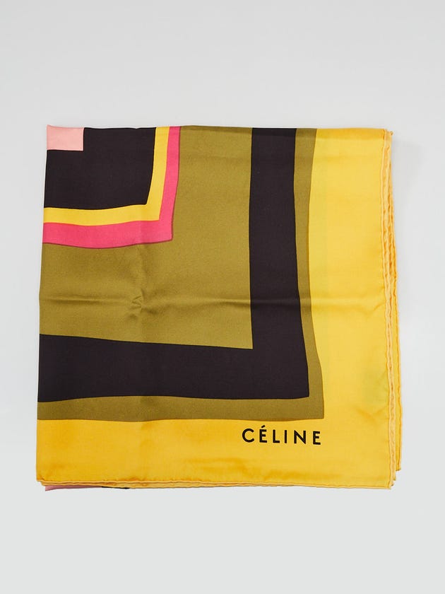 Celine Yellow Mutlicolor Printed Silk Scarf