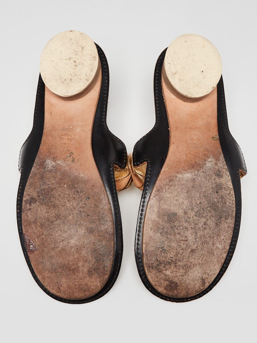 CHANEL フラワー装飾 ミュール 35 Chanel beige leather