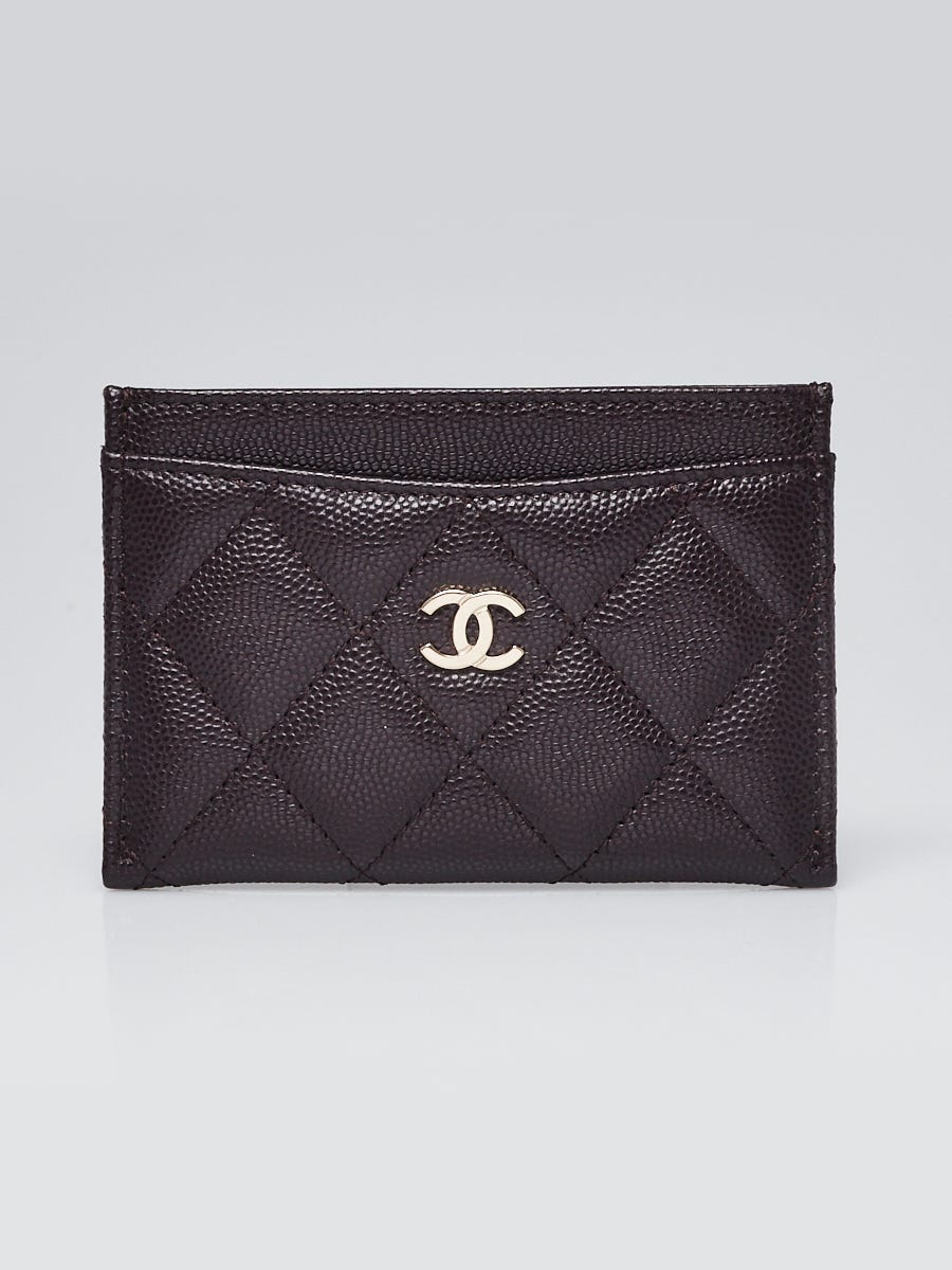 Brown Quilted Caviar Leather CC Card Holder