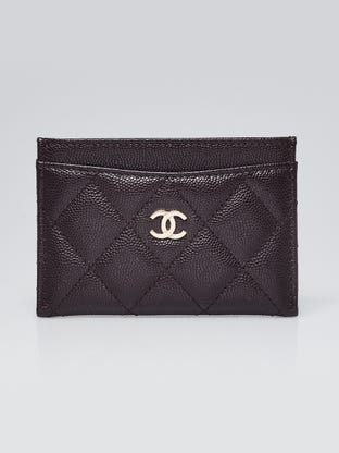 Brown Quilted Caviar Leather CC Card Holder