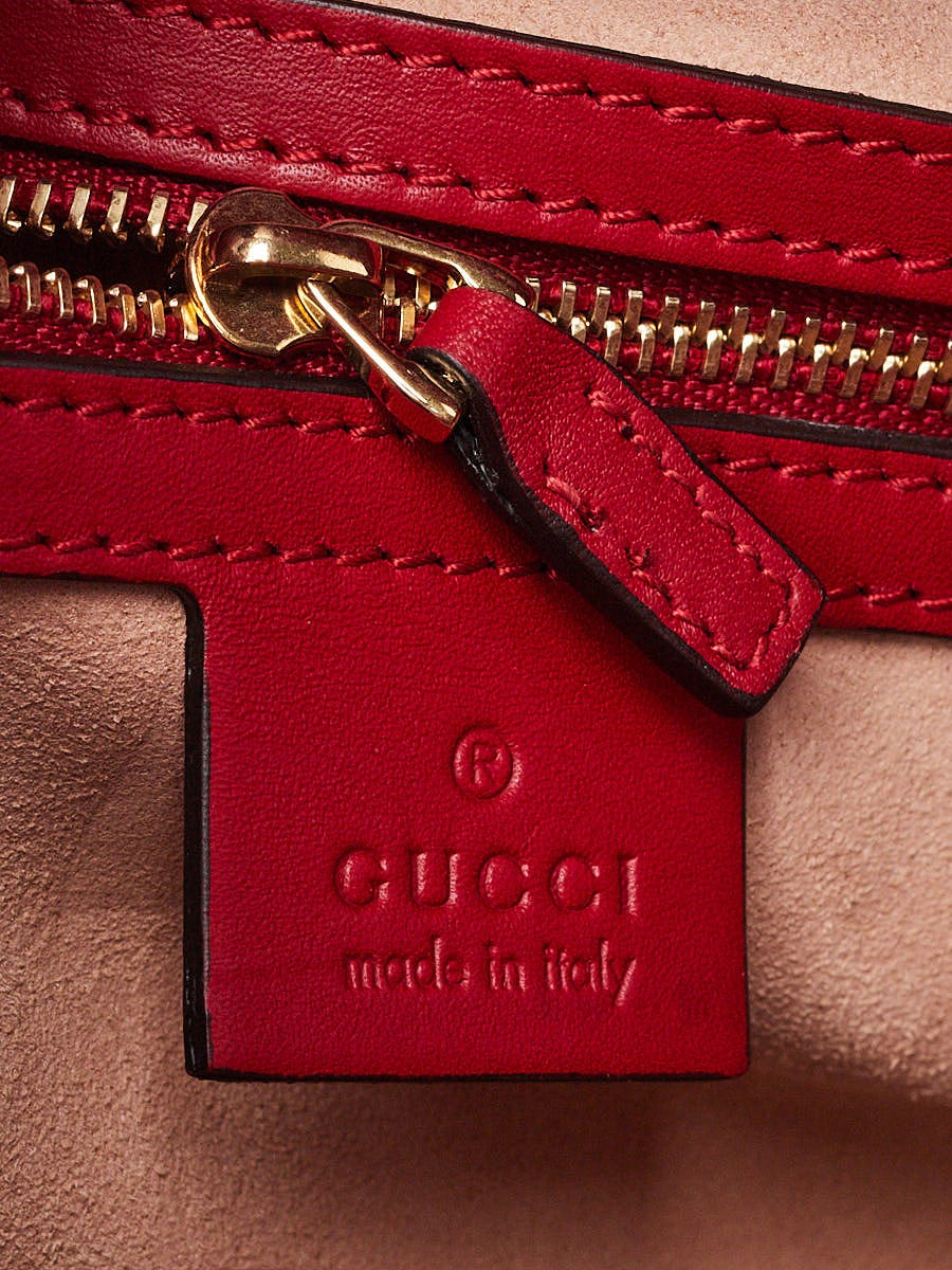 Gucci Red Smooth Calfskin Leather Nymphaea Medium Top Handle Bag