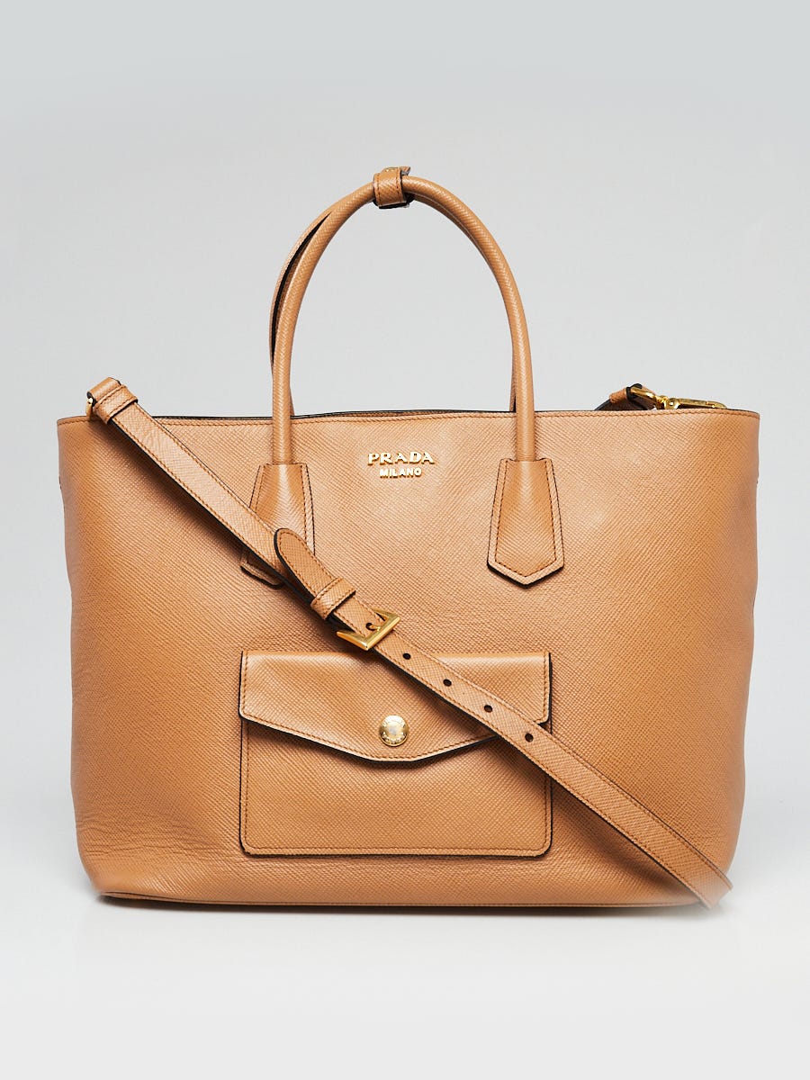Prada Brown Saffiano Leather Front Pocket Tote Bag Yoogi s Closet