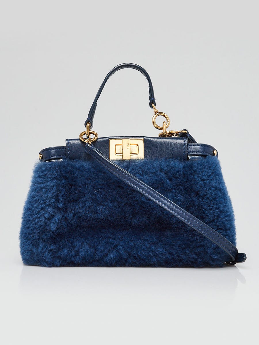 Fendi Blue Shearling Micro Peekaboo Bag 8M0355 - Yoogi's Closet