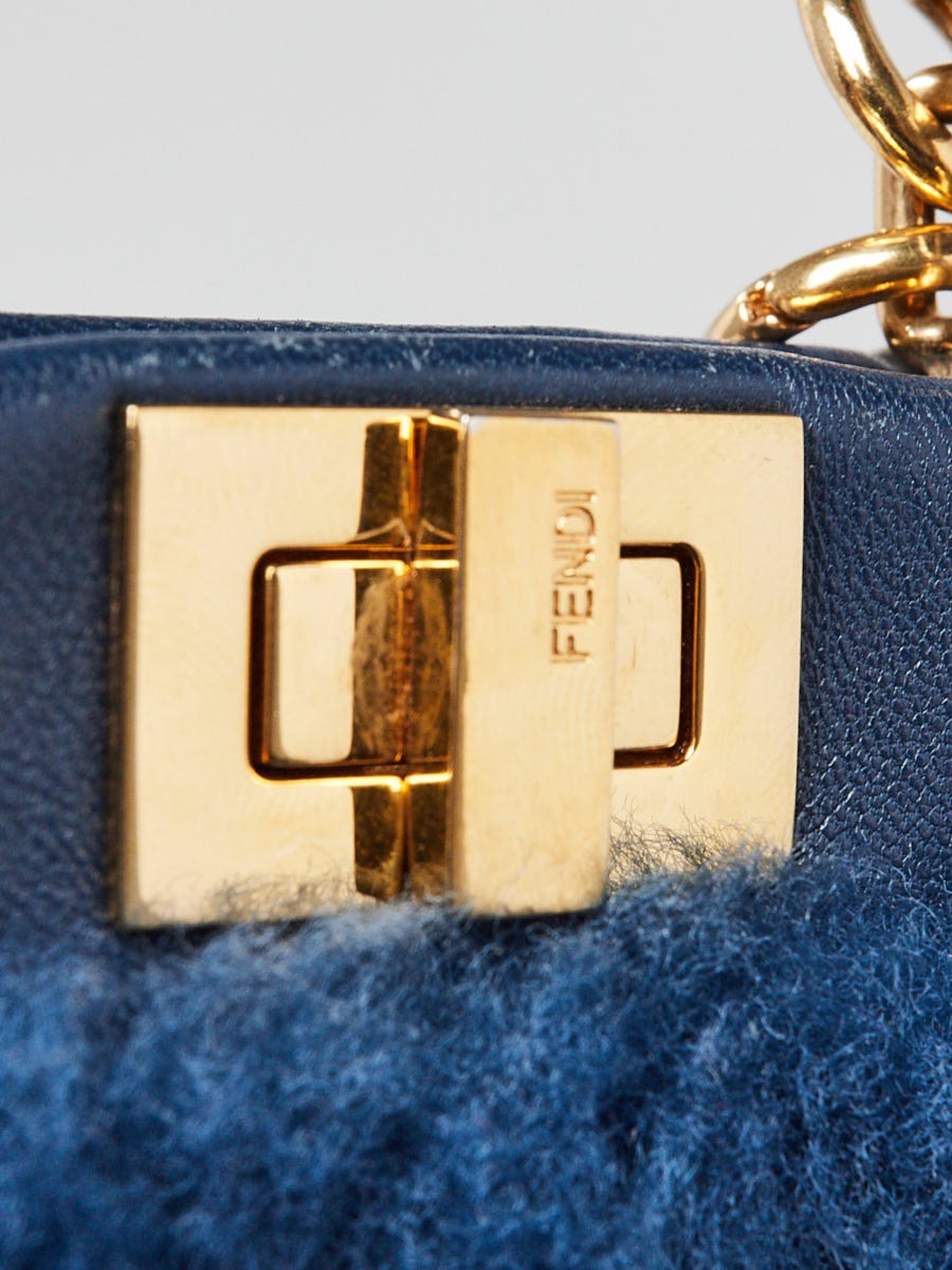 Fendi Blue Shearling Micro Peekaboo Bag 8M0355 | Yoogi's Closet